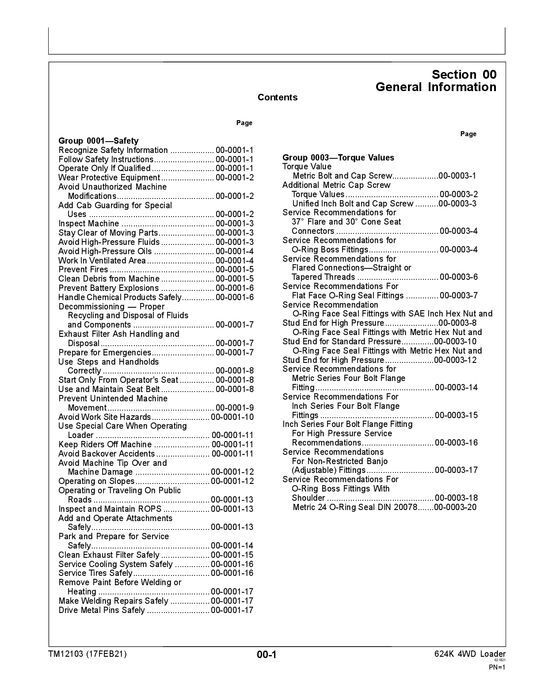 JOHN DEERE 624K LOADER REPAIR SERVICE TECHNICAL MANUAL TM12103