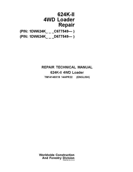 JOHN DEERE 624K LOADER REPAIR SERVICE MANUAL #4