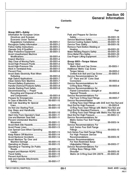 JOHN DEERE 644K LOADER REPAIR SERVICE TECHNICAL MANUAL TM13119X19