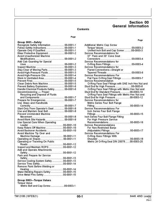 JOHN DEERE 644K LOADER REPAIR SERVICE TECHNICAL MANUAL TM12108