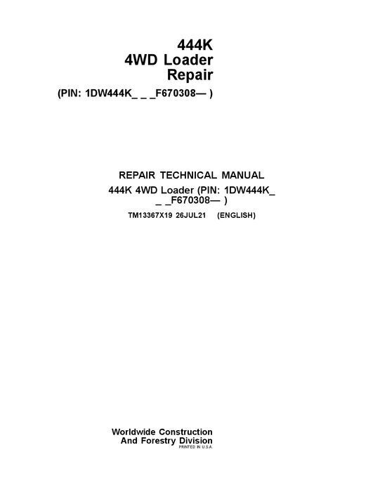 JOHN DEERE 444K LOADER REPAIR SERVICE MANUAL #3