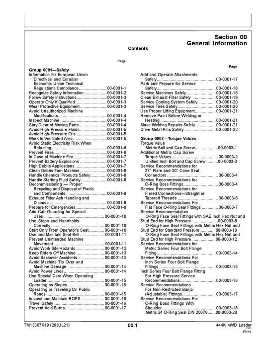 JOHN DEERE 444K LOADER REPAIR SERVICE TECHNICAL MANUAL TM13367X19