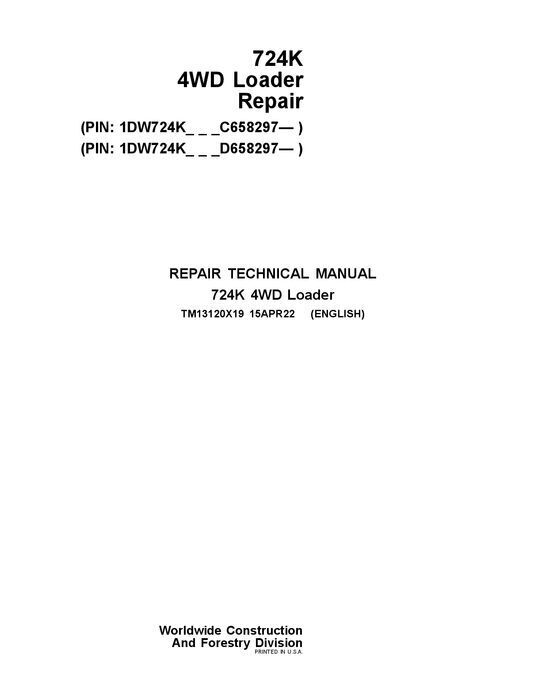 JOHN DEERE 724K LOADER REPAIR SERVICE MANUAL #5