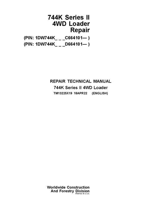 JOHN DEERE 744K LOADER REPAIR SERVICE MANUAL #4