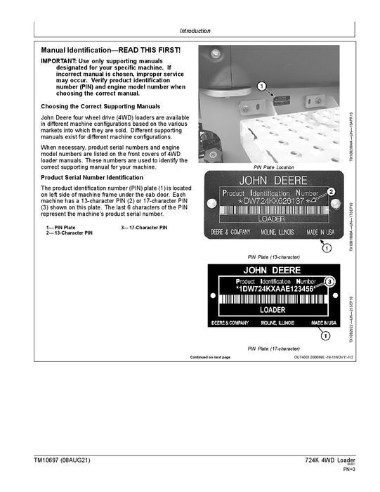 JOHN DEERE 724K LOADER REPAIR SERVICE TECHNICAL MANUAL TM10697