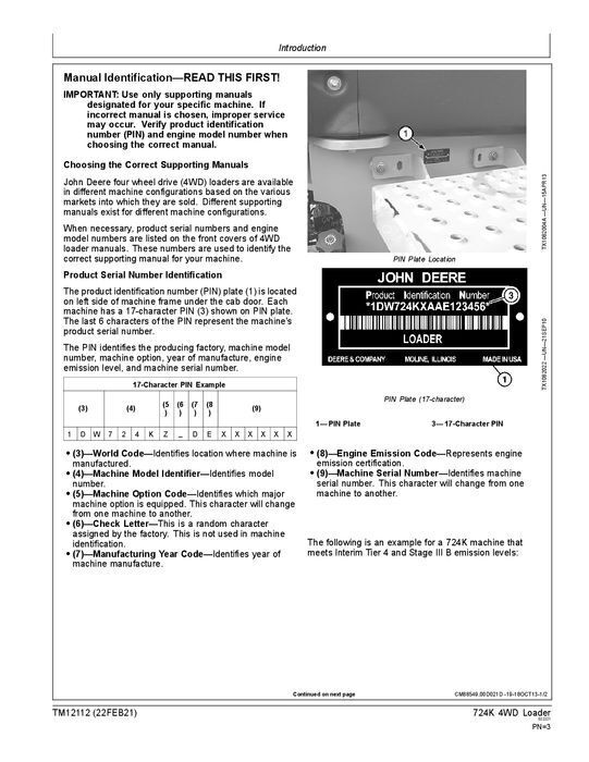 JOHN DEERE 724K LADER REPARATUR-SERVICEHANDBUCH Nr. 1 