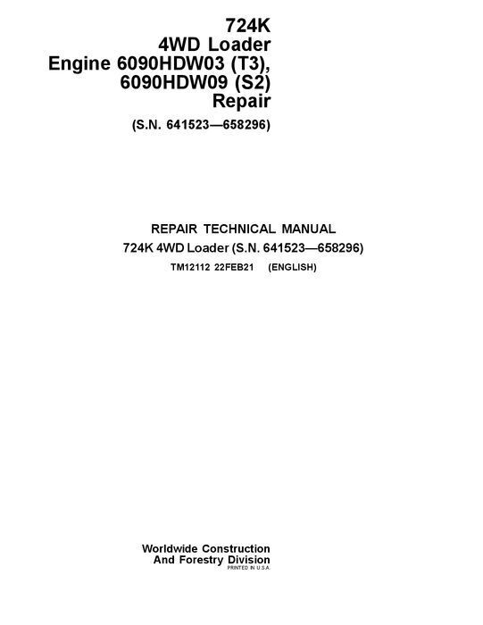 JOHN DEERE 724K LOADER REPAIR SERVICE MANUAL #1