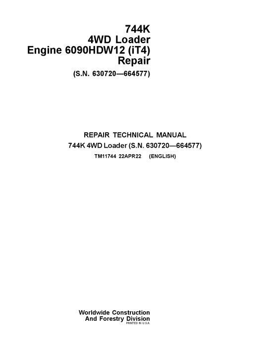 JOHN DEERE 744K LOADER REPAIR SERVICE MANUAL #5