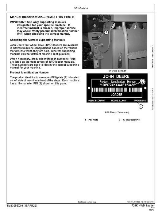 JOHN DEERE 724K LOADER REPAIR SERVICE TECHNICAL MANUAL TM13055X19