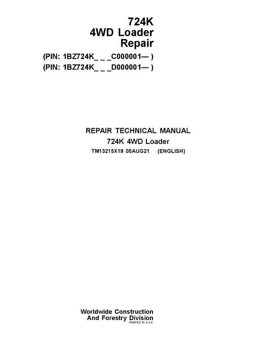 JOHN DEERE 724K LOADER REPAIR SERVICE MANUAL #4