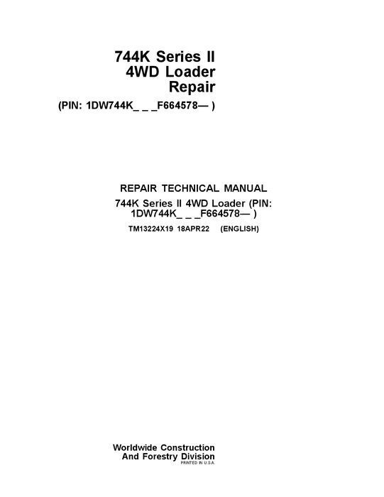 JOHN DEERE 744K LOADER REPAIR SERVICE MANUAL #3