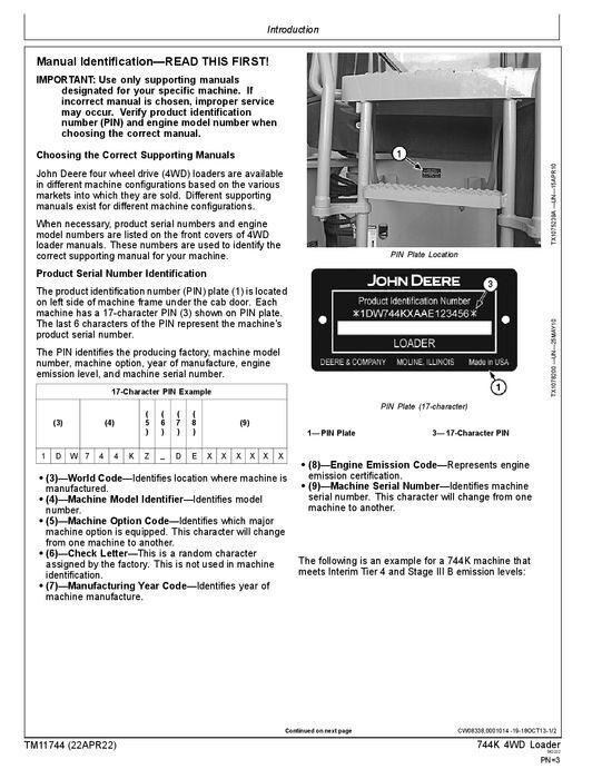 JOHN DEERE 744K LOADER REPAIR SERVICE TECHNICAL MANUAL TM11744