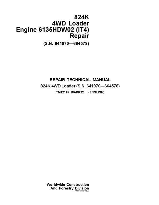 JOHN DEERE 824K LOADER REPAIR SERVICE MANUAL #5