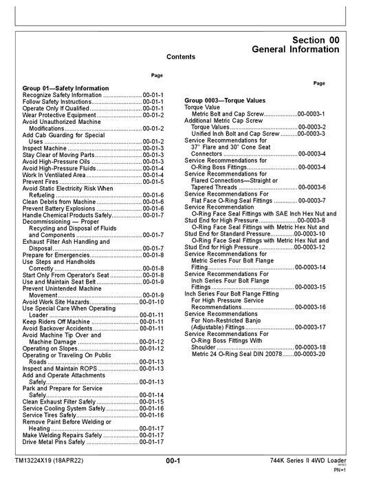 JOHN DEERE 744K LOADER REPAIR SERVICE TECHNICAL MANUAL TM13224X19