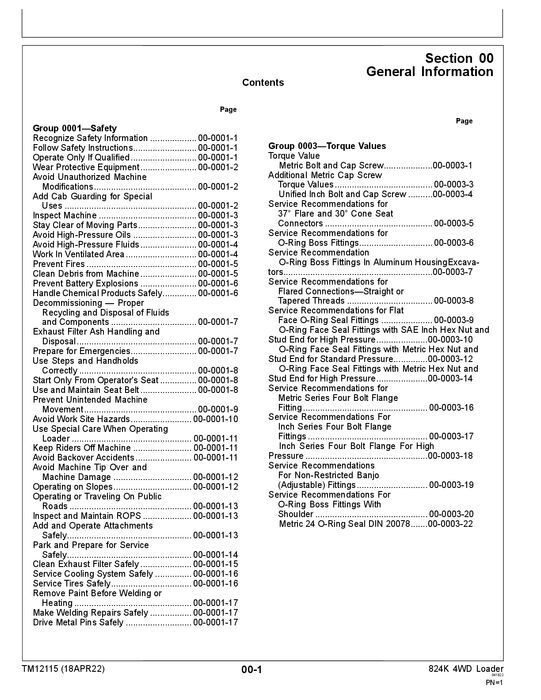 JOHN DEERE 824K LOADER REPAIR SERVICE TECHNICAL MANUAL TM12115