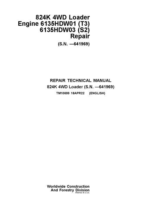 JOHN DEERE 824K LOADER REPAIR SERVICE MANUAL #1