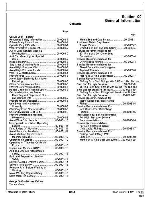 JOHN DEERE 844K LOADER REPAIR SERVICE TECHNICAL MANUAL TM13229X19