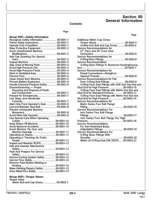 JOHN DEERE 844K LOADER REPAIR SERVICE TECHNICAL MANUAL TM10701