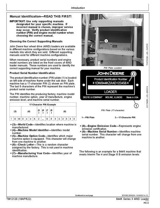 JOHN DEERE 844K LOADER REPAIR SERVICE TECHNICAL MANUAL TM12120