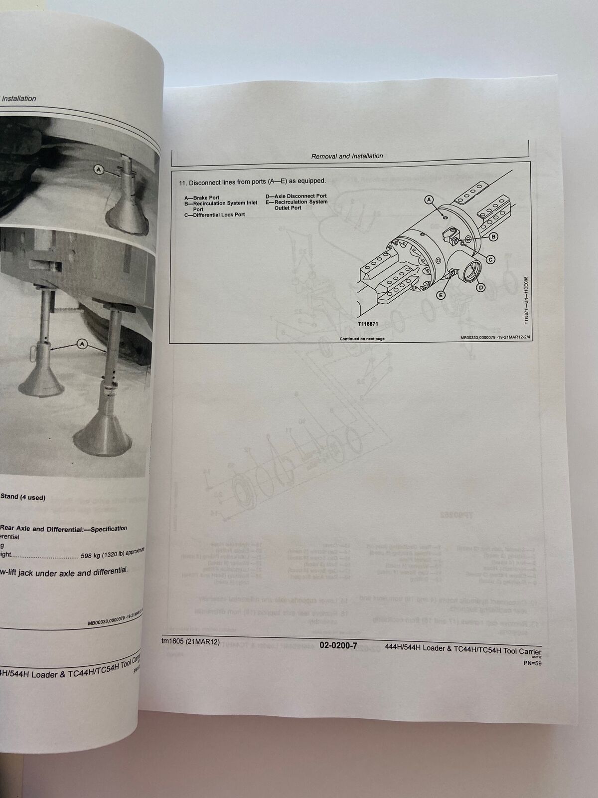 JOHN DEERE 444H 444HLL 544H TC44H TC544HLL TC54H LOADER REPAIR SERVICE MANUAL