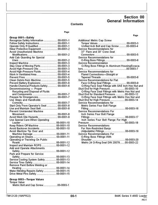 JOHN DEERE 844K LOADER REPAIR SERVICE TECHNICAL MANUAL TM12120