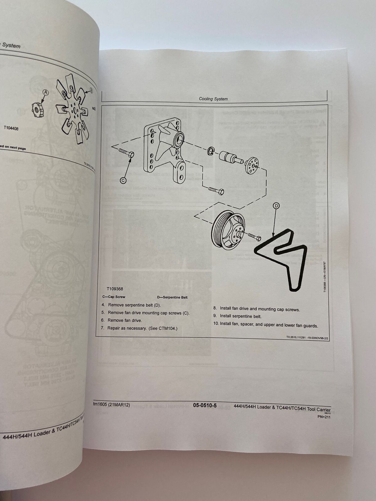 JOHN DEERE 444H 444HLL 544H TC44H TC544HLL TC54H LOADER REPAIR SERVICE MANUAL