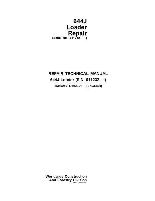 JOHN DEERE 644J LOADER REPAIR SERVICE MANUAL