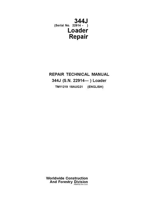 JOHN DEERE 344J LOADER REPAIR SERVICE MANUAL #2