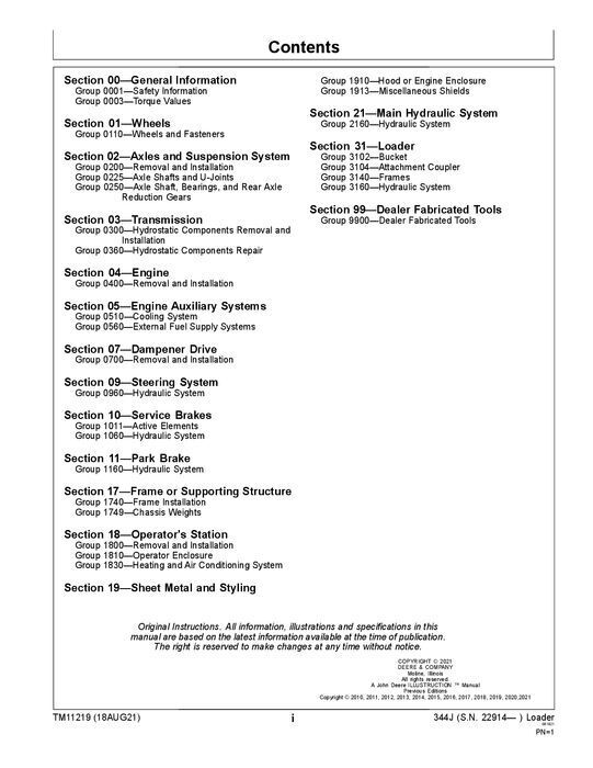 JOHN DEERE 344J LADER REPARATUR-SERVICEHANDBUCH Nr. 2 