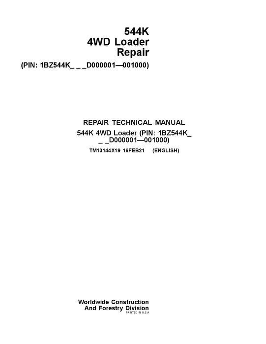 JOHN DEERE 544K LOADER REPAIR SERVICE MANUAL #3