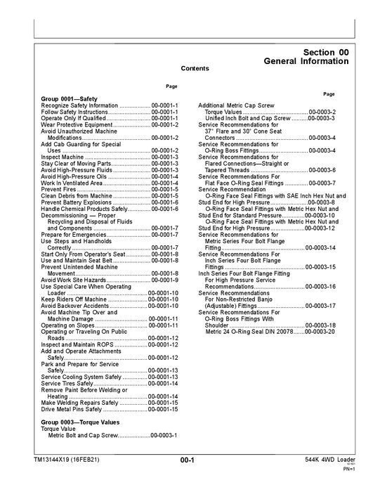 JOHN DEERE 544K LOADER REPAIR SERVICE TECHNICAL MANUAL TM13144X19