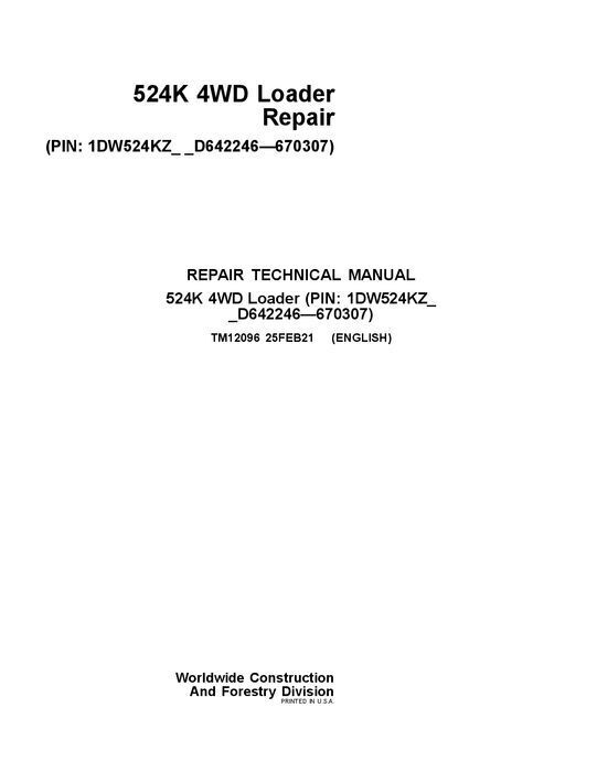 JOHN DEERE 524K LADER REPARATUR-SERVICEHANDBUCH Nr. 4 