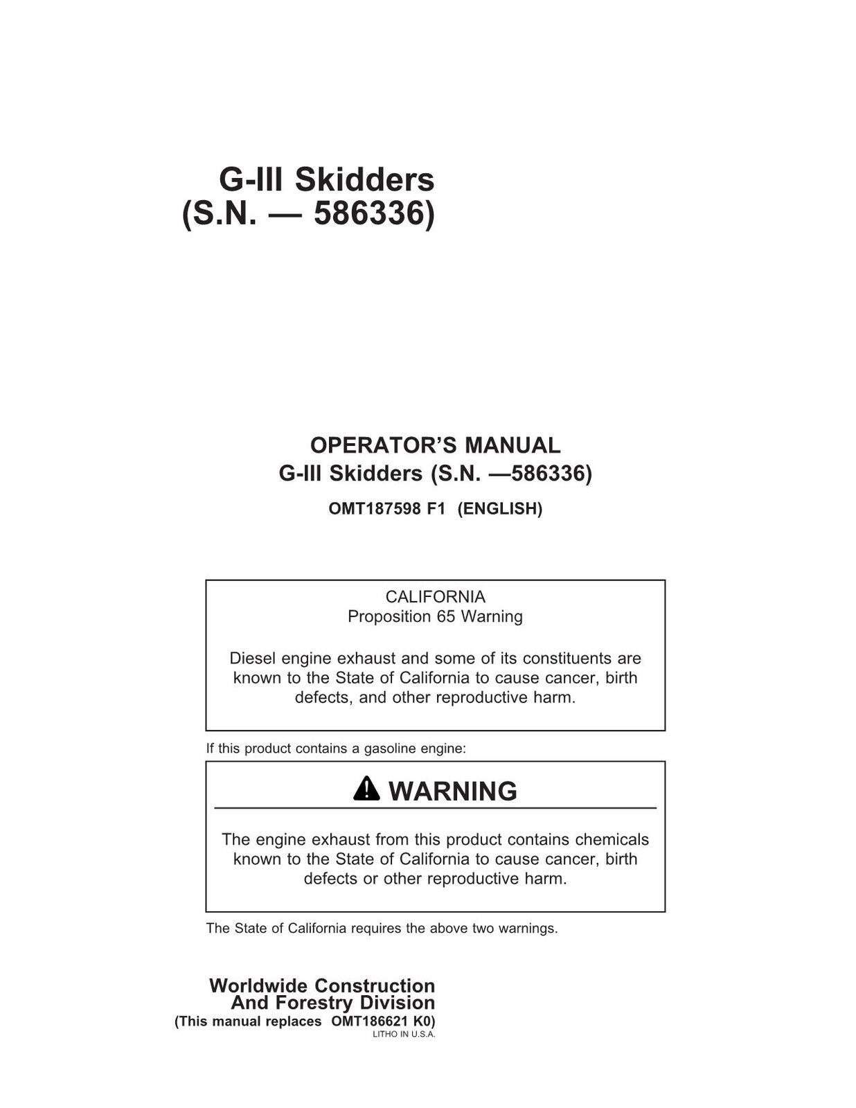 JOHN DEERE 540GIII 640GIII 548GIII 648GIII 748GIII  SKIDDER OPERATORS MANUAL #2