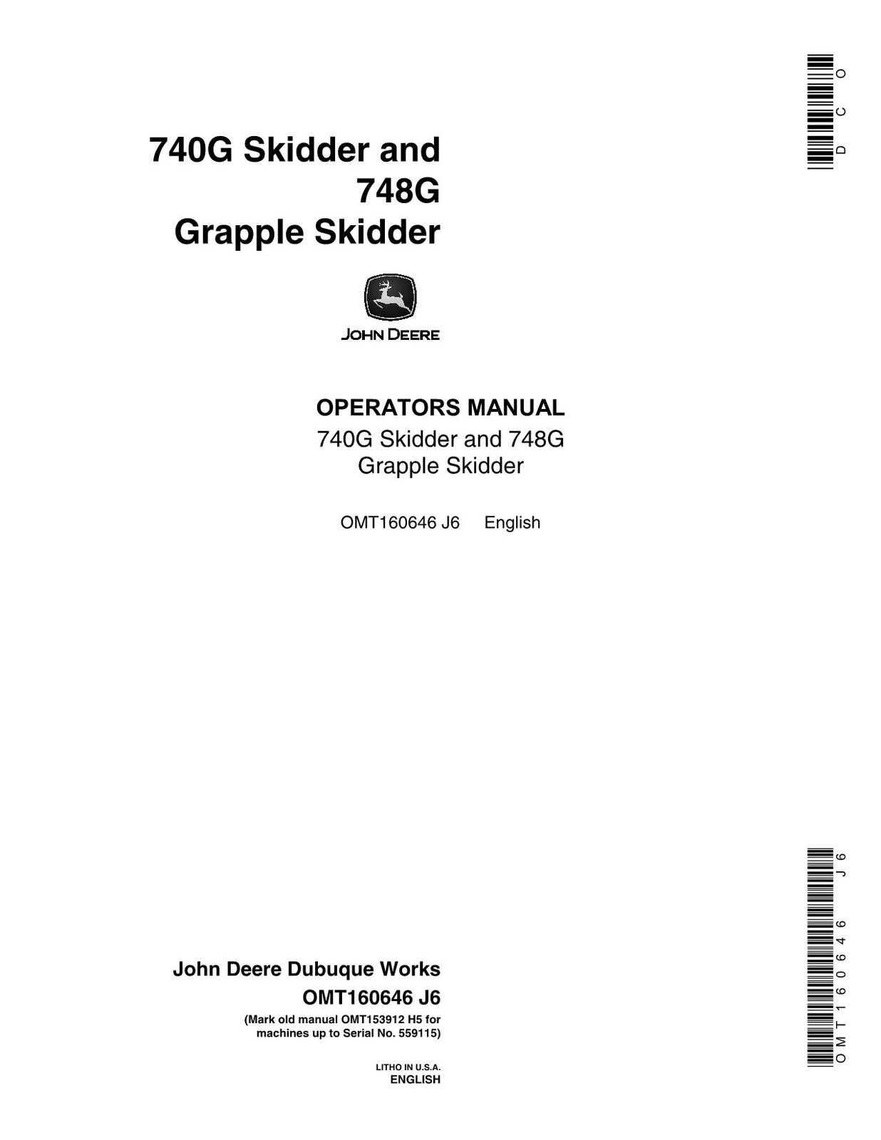 JOHN DEERE 740G 748G SKIDDER OPERATORS MANUAL