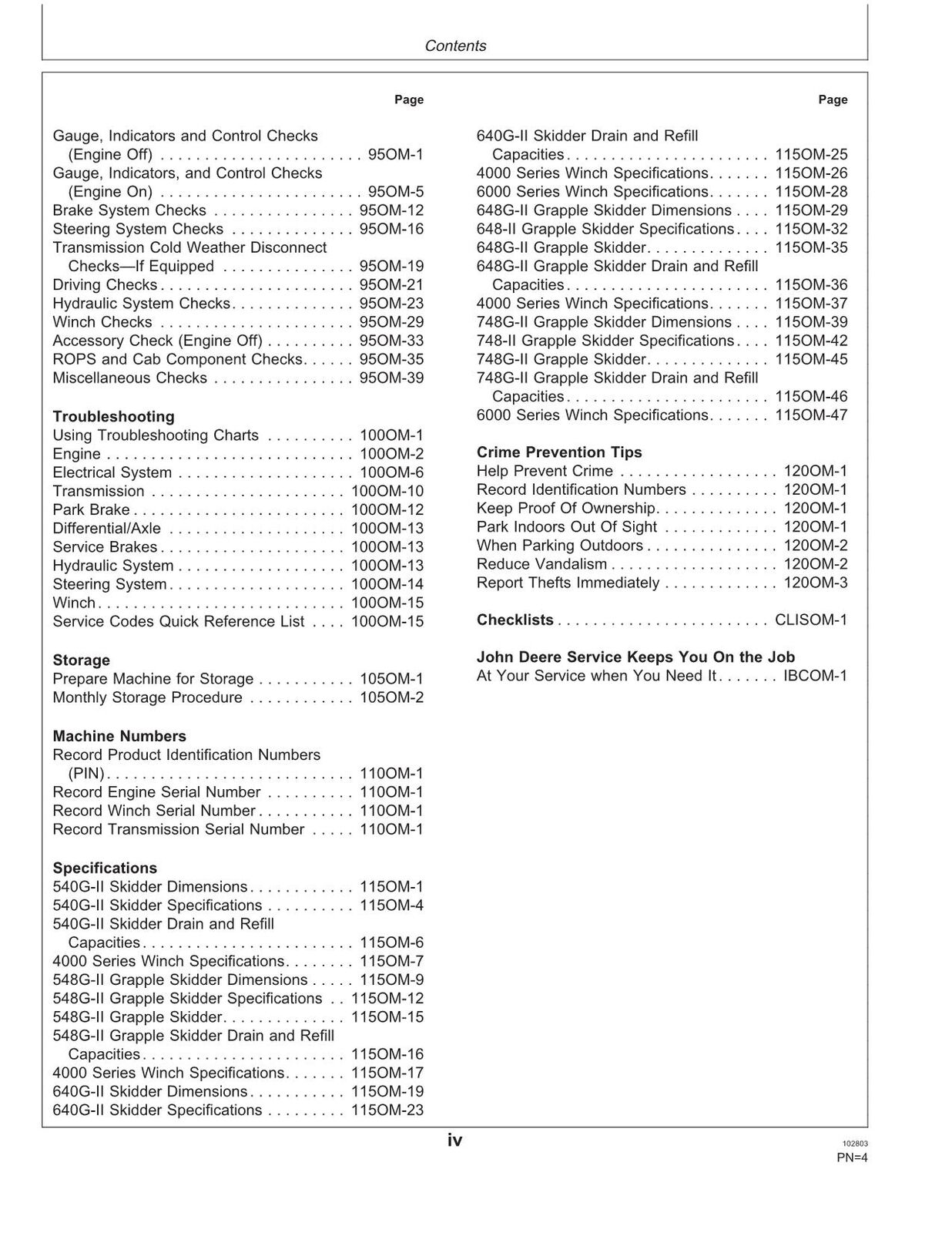 JOHN DEERE 540GII 548GII 640GII 648GII 748GII SKIDDER-BETRIEBSHANDBUCH Nr. 1 