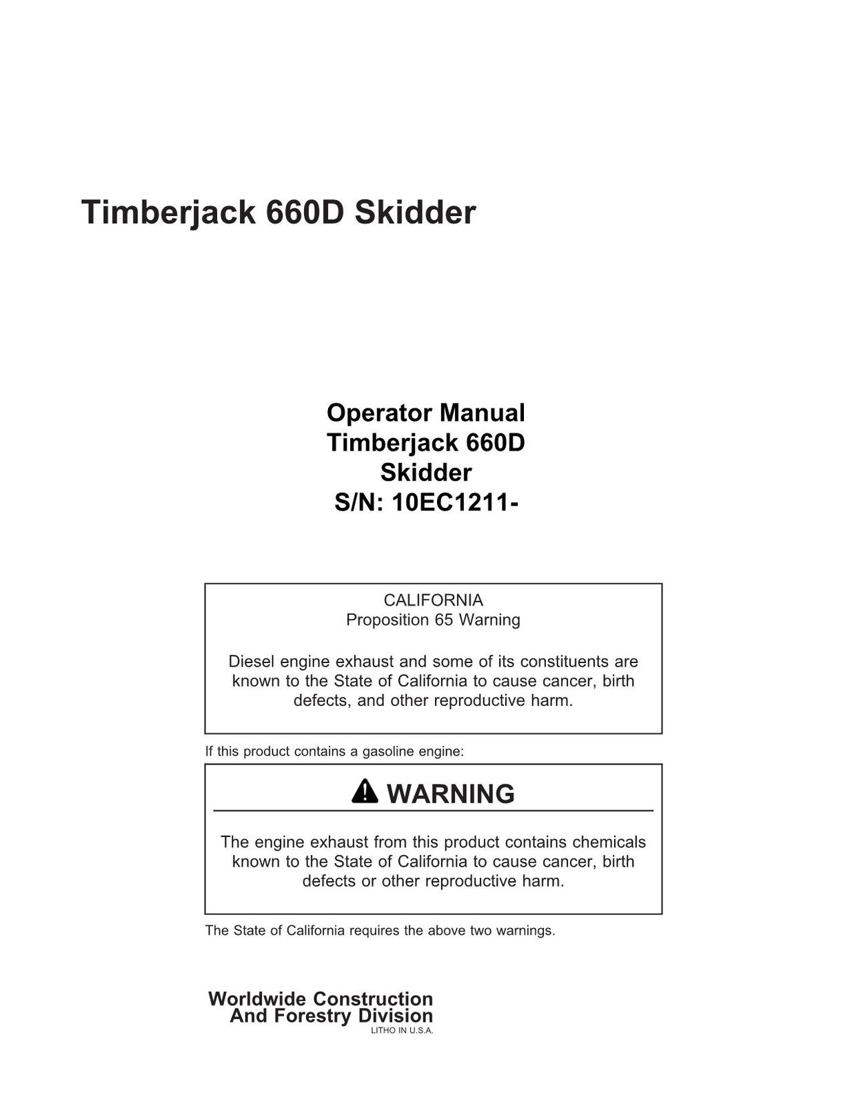 JOHN DEERE 660D SKIDDER OPERATORS MANUAL #2