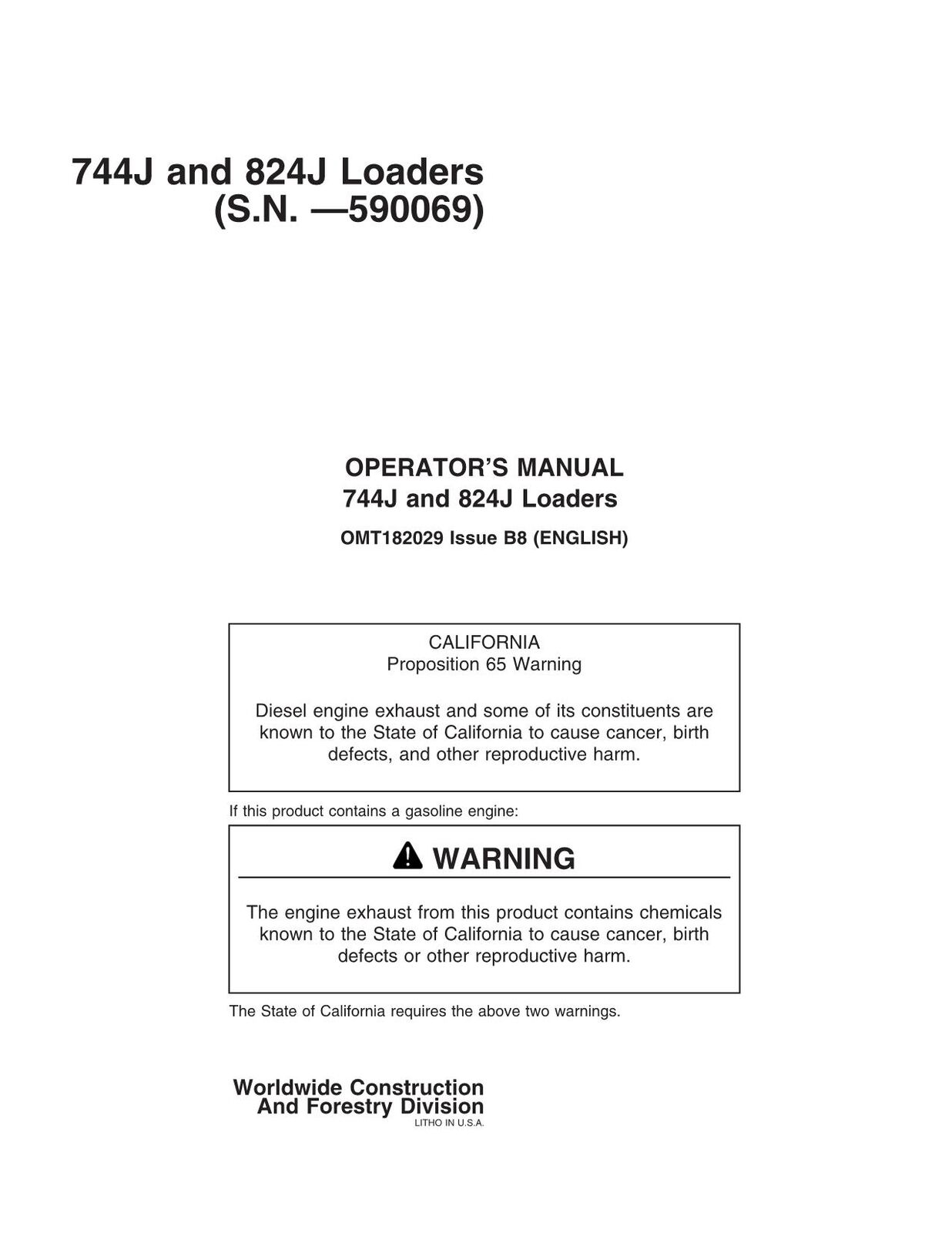 JOHN DEERE 744J 824J LOADER OPERATORS MANUAL #2