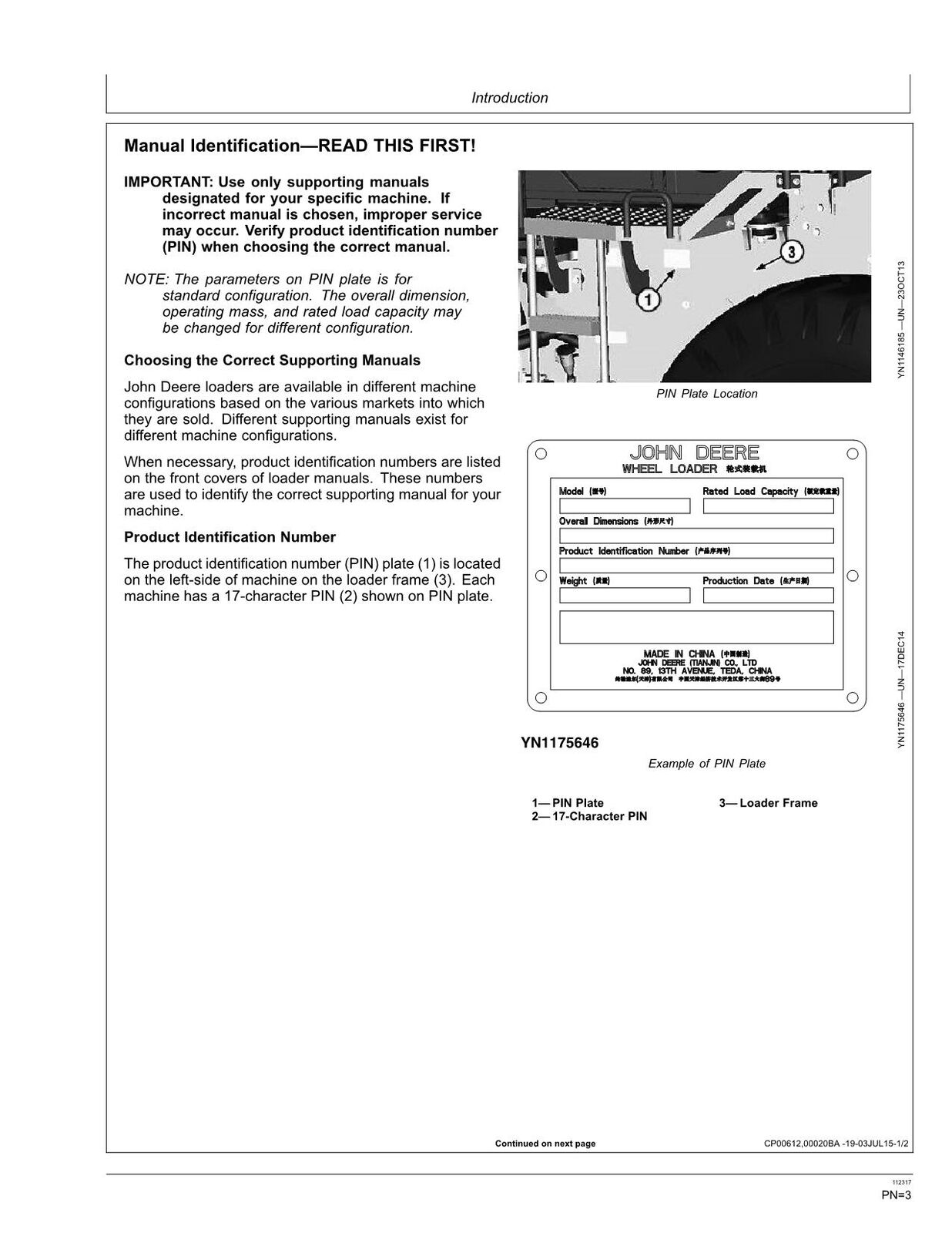 JOHN DEERE WL53 LOADER OPERATORS MANUAL #1