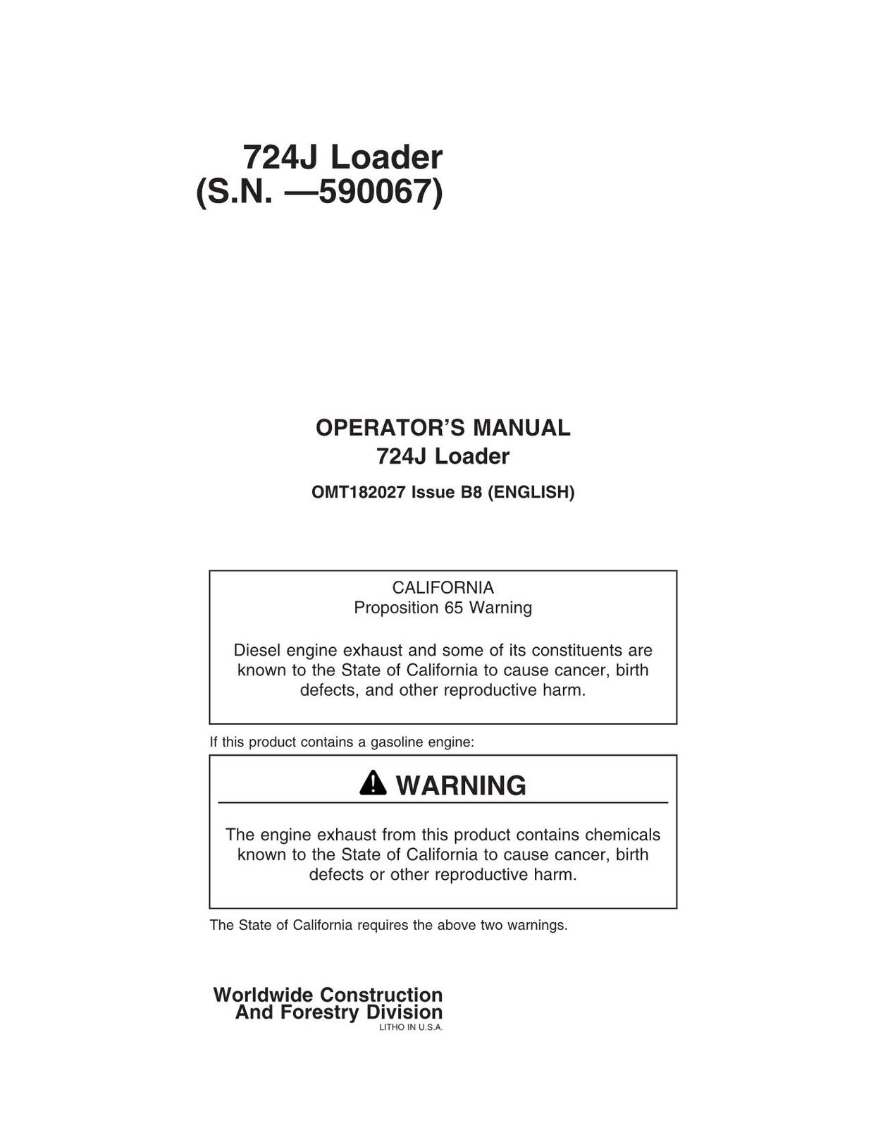 JOHN DEERE 724J LOADER OPERATORS MANUAL #1