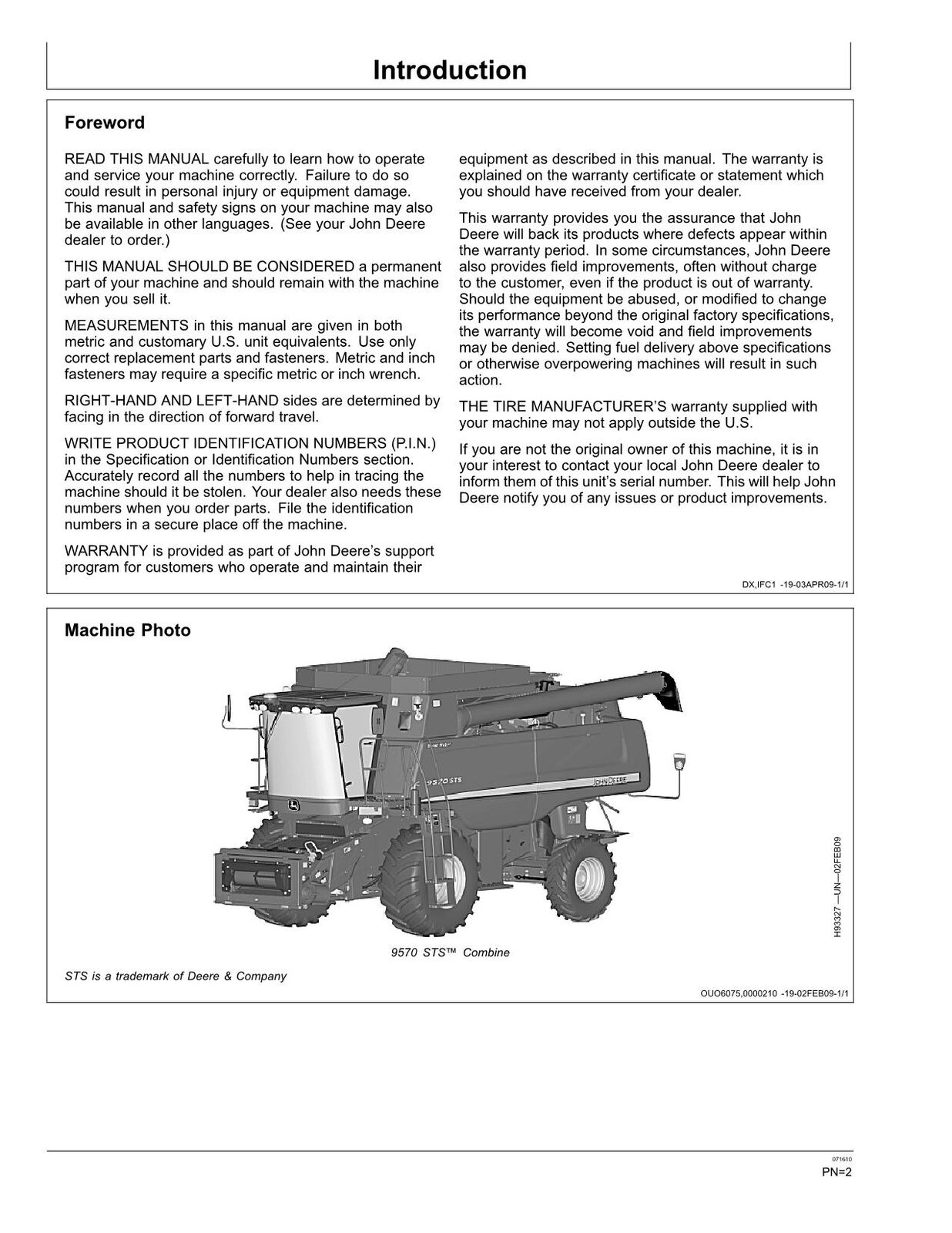 MANUEL D'UTILISATION DE LA MOISSONNEUSE-BATTEUSE JOHN DEERE 9570 STS #3 