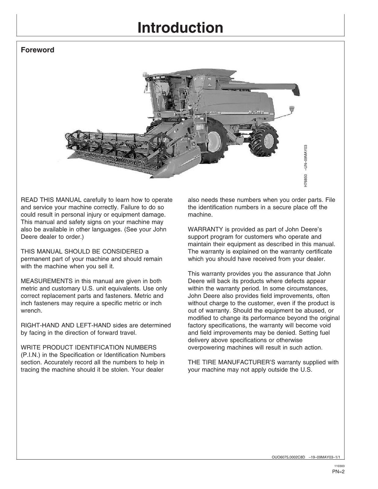 MANUEL D'UTILISATION DE LA MOISSONNEUSE-BATTEUSE JOHN DEERE 9660 CTS #1 