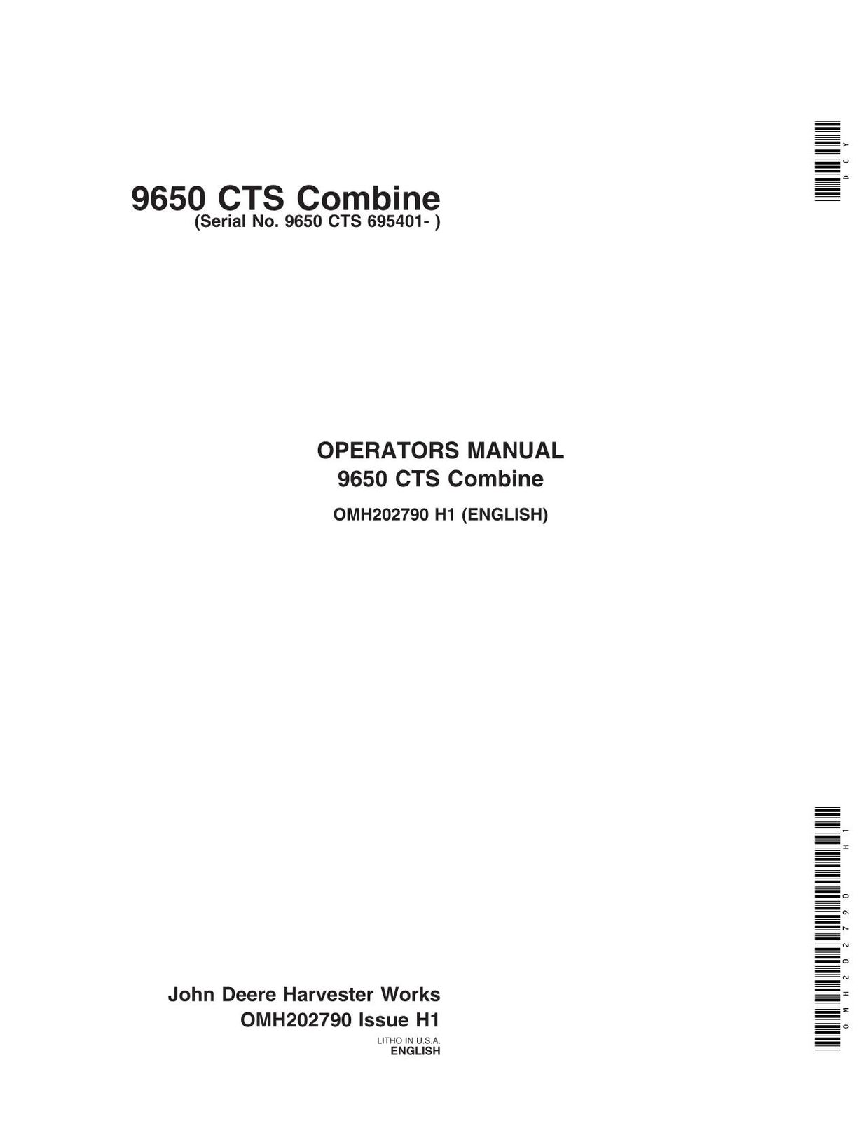 JOHN DEERE 9650 CTS  COMBINE OPERATORS MANUAL #3