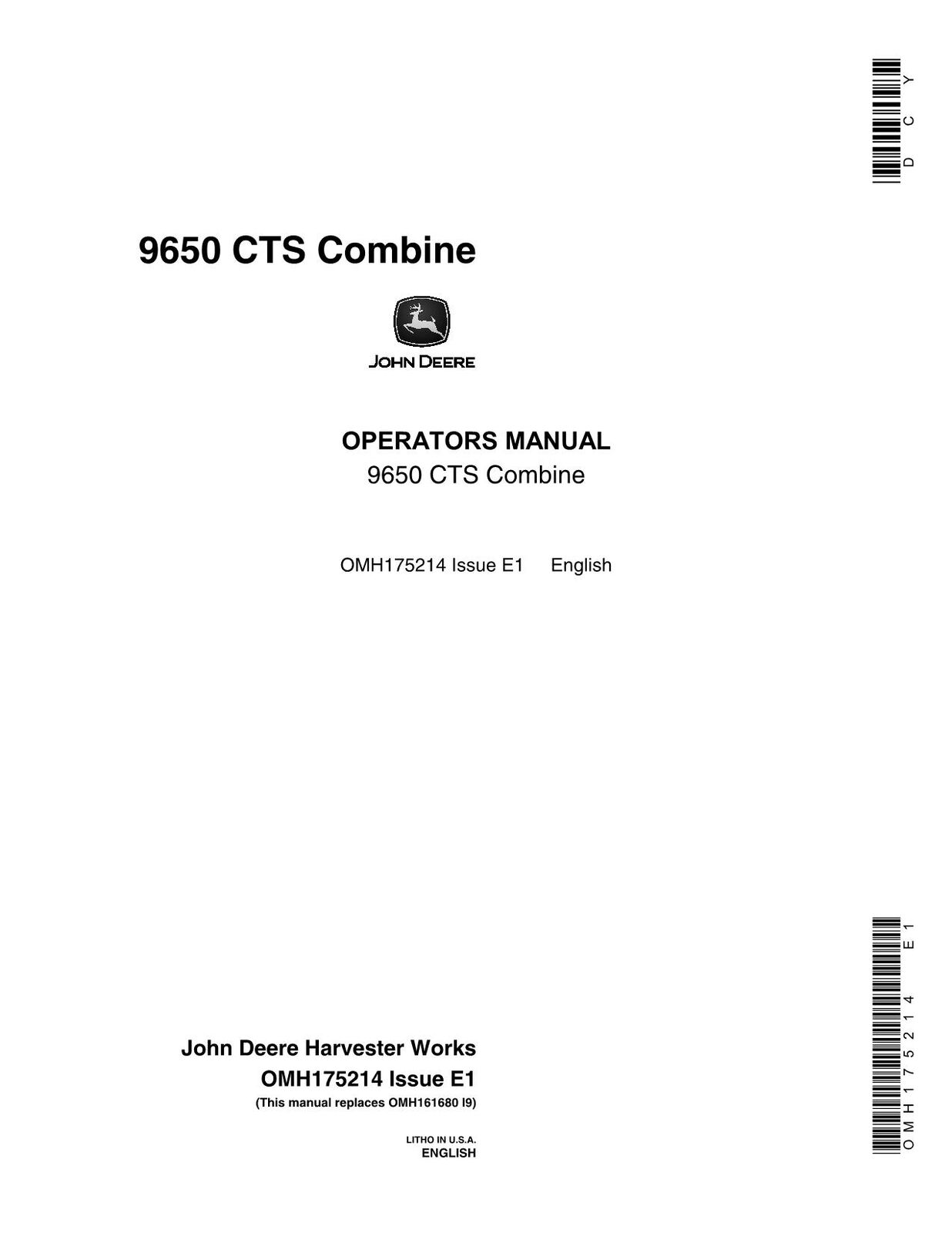 JOHN DEERE 9650 STS  COMBINE OPERATORS MANUAL #2