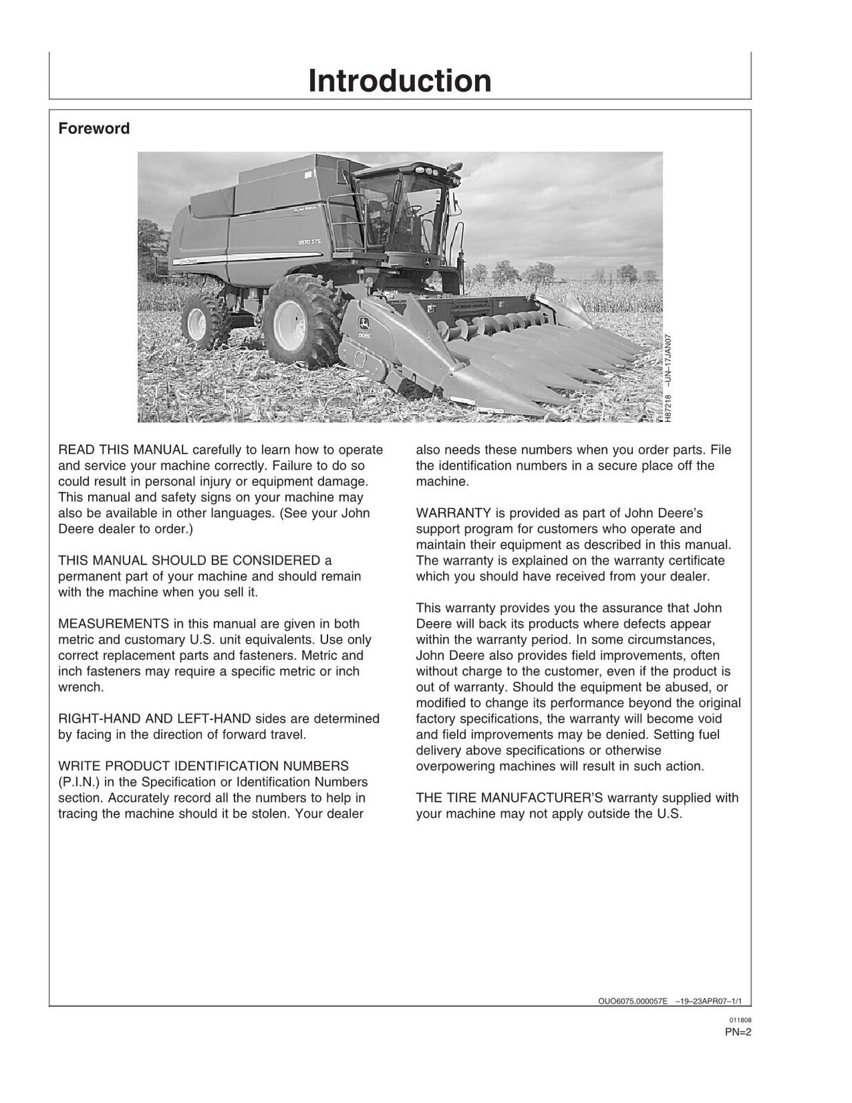 JOHN DEERE 9570 STS  COMBINE OPERATORS MANUAL #4