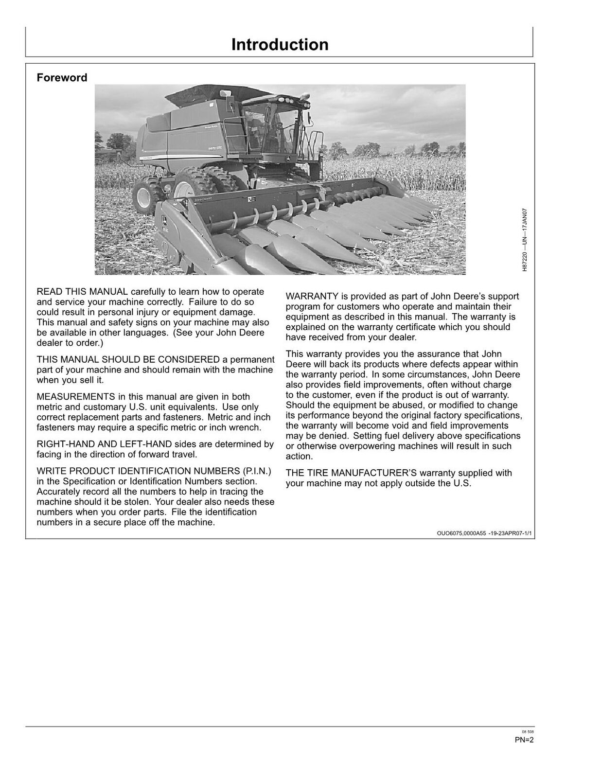 JOHN DEERE 9870 STS MÄHDRESCHER-BETRIEBSHANDBUCH Nr. 2 