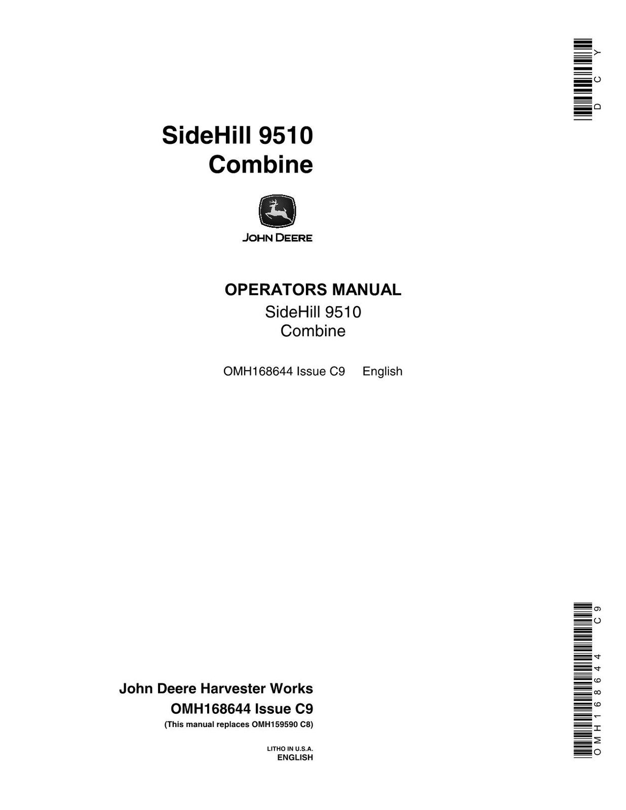 JOHN DEERE 9510 COMBINE OPERATORS MANUAL