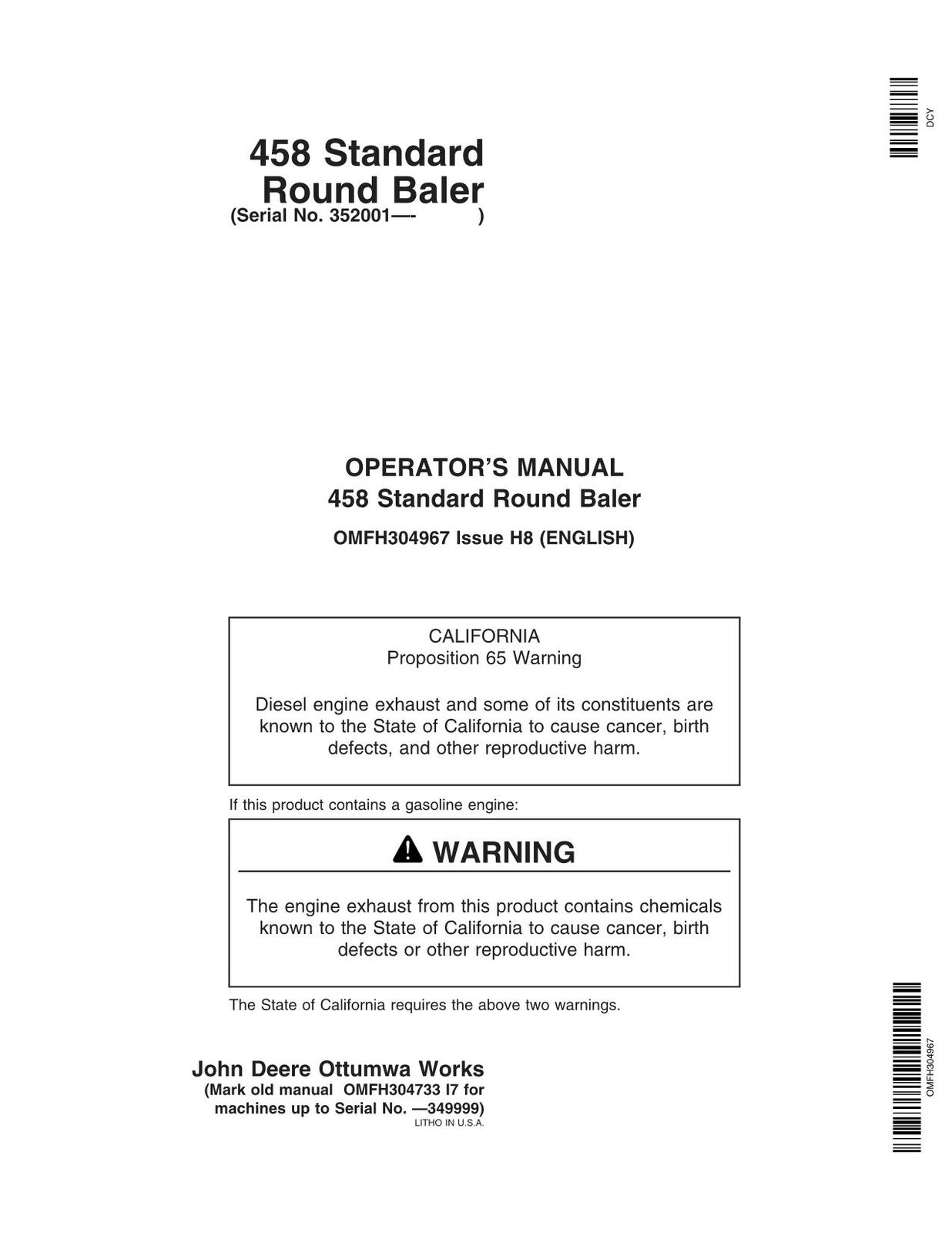 JOHN DEERE 458 BALER OPERATORS MANUAL #3