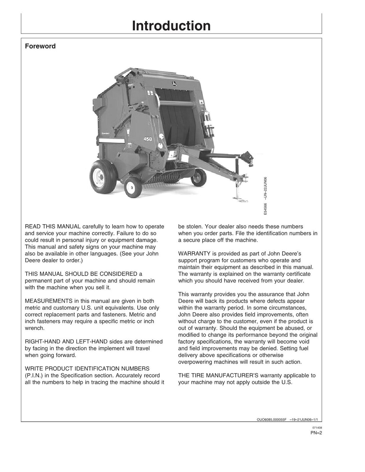 JOHN DEERE 458 BALER OPERATORS MANUAL #3