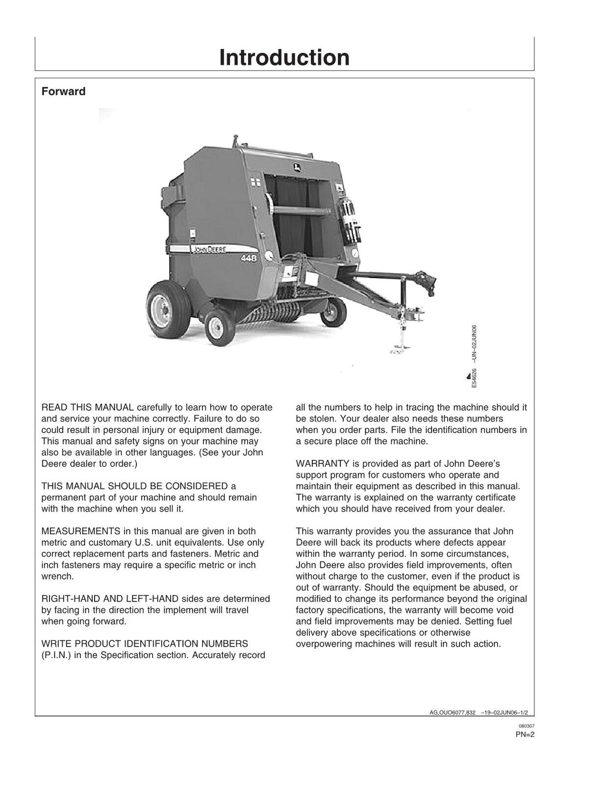 JOHN DEERE 448 BALLENPRESSE BEDIENUNGSANLEITUNG #2 