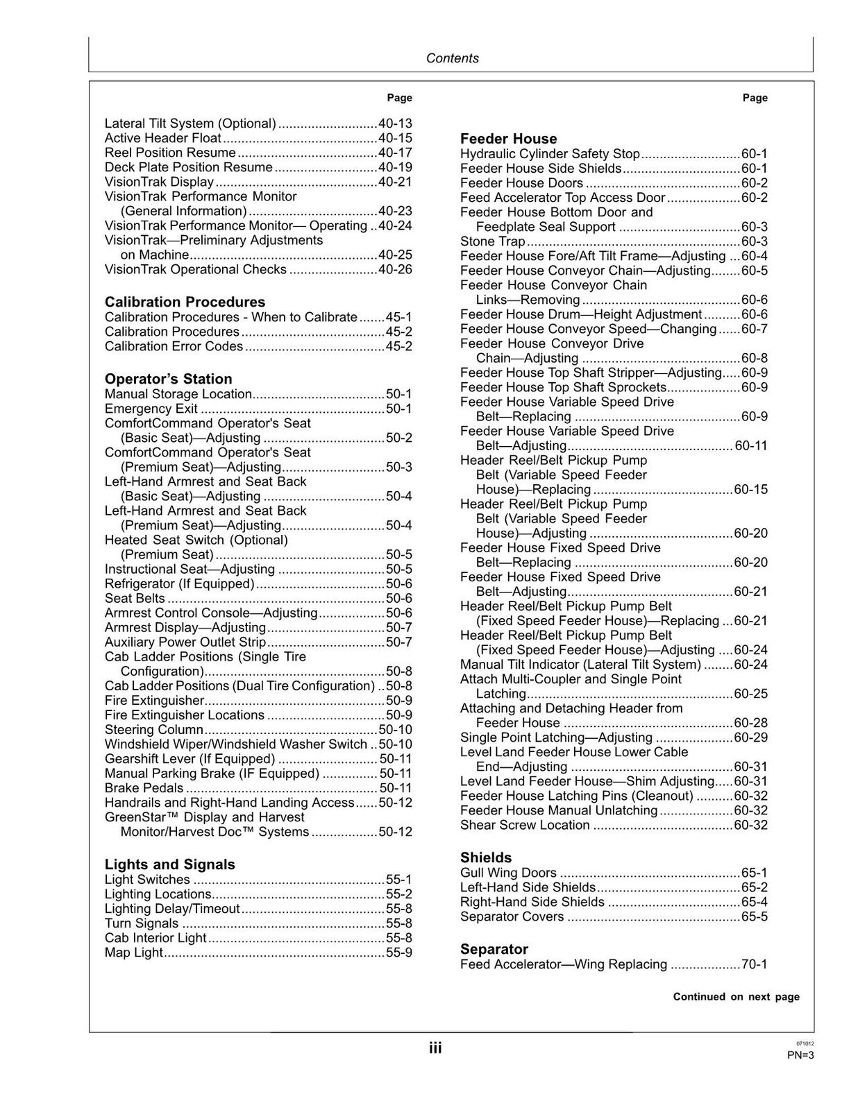 JOHN DEERE S550 COMBINE OPERATORS MANUAL